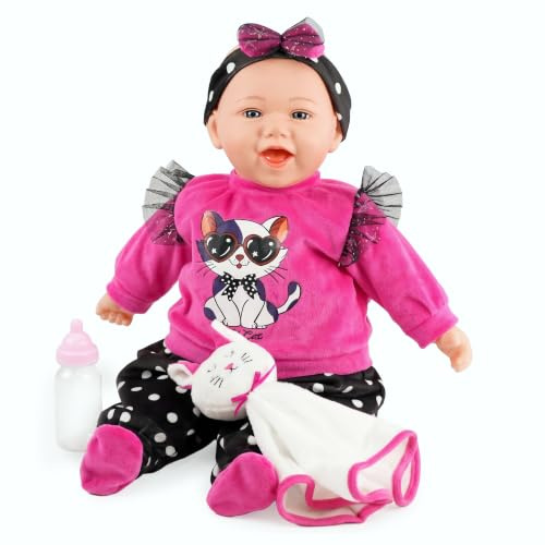 Bibi Doll 18 Baby Girl Doll with Milk Bottle, Cuddly Blanket & Sounds - Lifelike, Soft Body, Kitten Themed Outfit, Realistic Toy for Girls & Boys Aged 18 Months+
