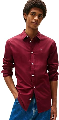Tommy Jeans Camisa Hombre Original Stretch Manga Larga, Rojo (Red Wine), XS