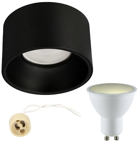 EDO Lámpara de Techo Empotrable ZAMA Black S Redondo 5,5W LED 3000K Cálido 500lm GU10 230V - Ø85*50mm Plafón de Techo Foco Empotrable de Aluminio en Negro para Dormitorio Cocina Salón