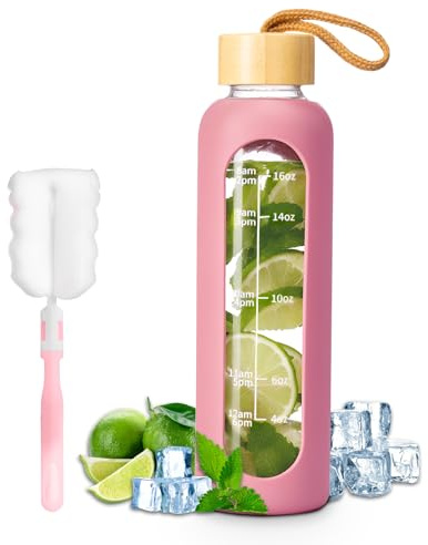 FrutPunch Glass Water Bottle 500ml Suitable for Offices and Gyms, Pink