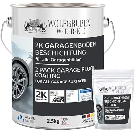 WO-WE 2K Garagenbodenbeschichtung Garagenfarbe Garagenbodenfarbe Epoxidharz Bodenbeschichtung für Garage Werkstatt Keller - Silbergrau l 2,5kg