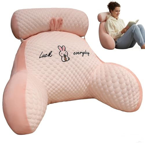 LANPEW Lesekissen mit Armlehnen,Rückenkissen für Bett,Sofa Super Groß Erwachsenen Rückenkissen Zum Lesen mit Abnehmbarer Nackenrolle (Bohnensamt rosa, 70 * 50cm)