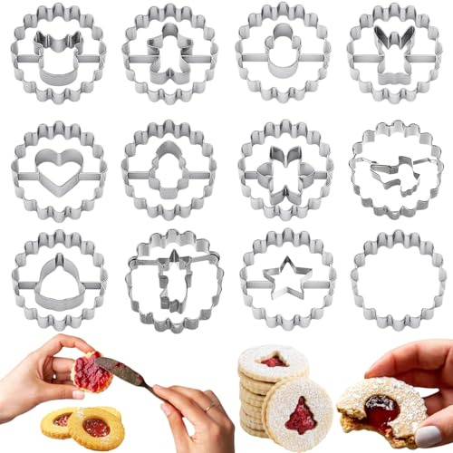 Lot de 12 emporte-pièces ronds en acier inoxydable pour biscuits de Noël, pâtisserie, bricolage, fondant
