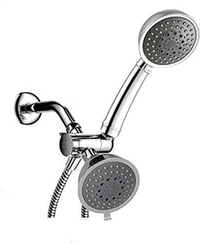 2 in 1 Handheld Shower Head Set Dual Shower Heads with 5 Spray Modes 3 Way Combo Diverter & Stainless Steel Hose for Ultimate Rain Shower Experience