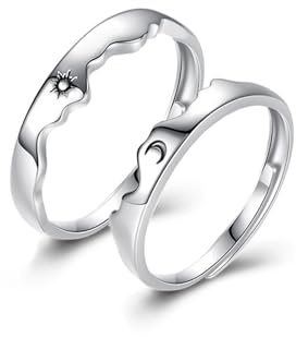 HinDaLi 2 Pares Anillo Sol y Luna Plata de Ley 925 para Mujer Hombre Pareja Anillos Abierto Ajustable Luna Sol Anillo de Plata Mujer Anillos de Pareja Regalo Joyería