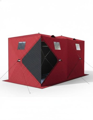 Pop-Up Ice Fishing Tent, 3-Layer Portable Hub-Style Insulated Ice Fishing Shelter with Carrying Bag, Zippered Door, Wind Rope & Anchors, for Winter Ice Fishing,Multiple Sizes for 1 to 8 Person