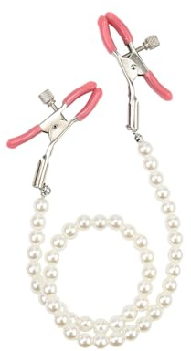 Nipple Clamps with Pearl Chain Necklace,Breast Clamps Screw Clip,Stainless Steel Non Piercing Nipple Rings Decorative Clip, for Women/Men Adjustable Pressure Breast Clamps(Pink)