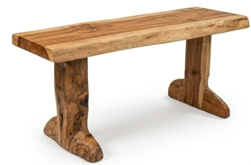 My Square Mile Wooden Garden Teak Bench Outdoor Seat Rustic Hand Carved Wood Nature Chair Furniture