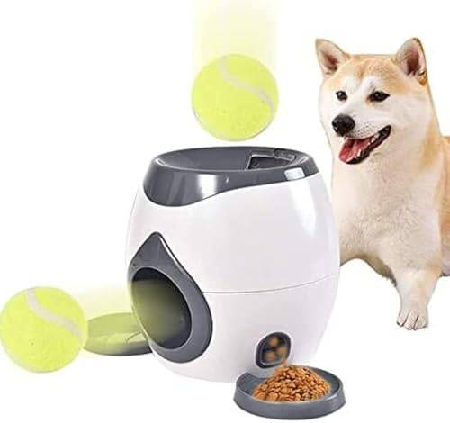 Lanzador automático de pelotas para perros, máquina lanzadora de pelotas para mascotas con bandeja plana de alimentación, máquina de pelotas de tenis para perros con 2 bolas, juguetes interactivos