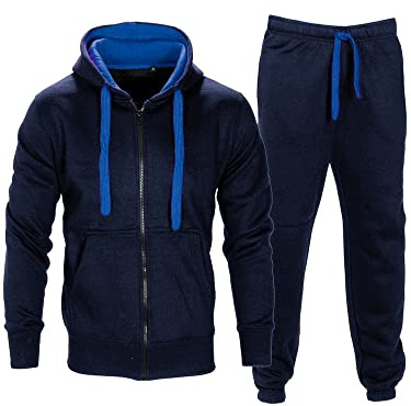 Love My Fashions® Men’s Tracksuit Full Sleeve Contrast Fleece Top & Bottom Cord Set Zipper Hood Jogging Suit Set Plus Sizes