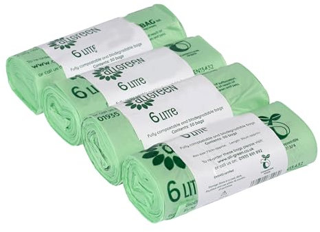 6 Litre x 200 bags All-Green Compostable Kitchen Caddy Liner - Food Waste Bin Liners - EN 13432-6L Bags with Composting Guide