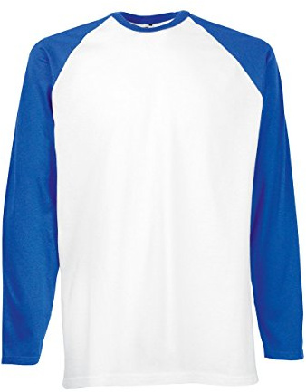 Fruit of the Loom T-shirt de baseball à manches longues pour homme, WHT/RBlue-M