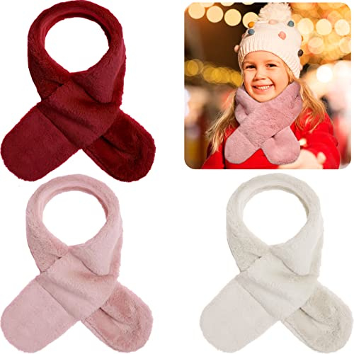 SATINIOR 3 Pieces Kids Winter Scarf Fleece Collar Scarf Adjustable Toddler Neck Warmer for Baby Boys Girls(Wine Red, Pink, Apricot)