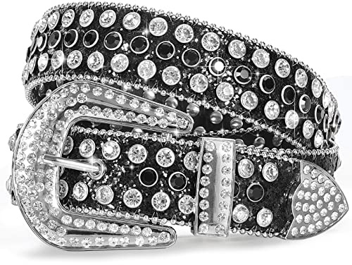 JasGood Ceinture en cuir pour femmes avec strass, Western Cowgirl Cowboy Bling avec clous en cuir pour jean, 115 cm: Anzug für Hosengröße 81cm-95cm