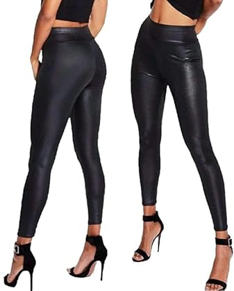 Sexy Shiny Wet Look & Mat Full Length Leggings High Waist Latex Imitation Leather (as8, Numeric, Numeric_16, Regular, Regular, Black, Regular)
