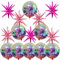 15 globos de bola de discoteca rosa, enormes globos de papel de aluminio de estrella de explosión rosa para cumpleaños, suministros de decoración de fiesta de discoteca temática de los años 70, 80, 90