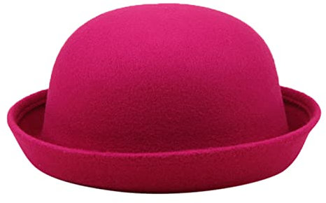 Eleganter Solider Hut für Erwachsene mit aufrollbarer Krempe, Panama-Melone, Fischerhut, Herren-Damen, Klassische Wolle, runde Melone Damenhüte (Hot Pink, One Size)
