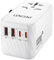 LENCENT Internationaler Reiseadapter, 100W GaN3 Universeller Adapter mit 2 PD3.0 Type C+2 QC USB A, Weltweit Adapter für Handys, All in One Reisestecker für EU/USA/UK/AU Steckdosen, Weiß