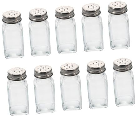 BESTonZON 10 Piezas botella de vidrio transparente botellas de metal contenedores de pimienta especias botellas de vidrio pequeñas de cocina contenedores de sal parilla espolvorear sal