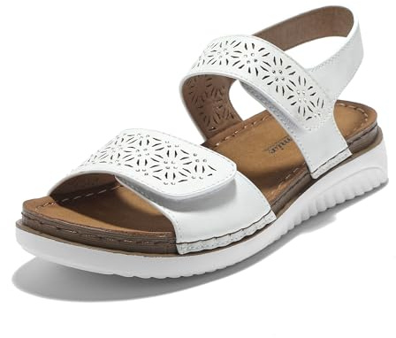 JOMIX Sandali Donna Estivi a Strappo Sandali Bassi Eleganti Comodi Ciabatte da Casa Spiaggia Mare Scarpe Punta Aperta per Estate SD9292 (Bianco, 39)