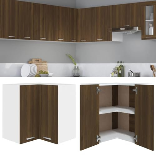 TANZEM Eck-Hängeschrank, Kitchen Wall Cabinet, Küchenschrank, Küchenhängeschränke, Wandschrank Küche, Braun Eiche-Optik 57x57x60 cm Holzwerkstoff