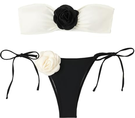 SNOMYRS Bandeau bikiniset 3D blommig fina bikinis High Cut Strapless sexig bh och byxor baddräkt baddräkt för kvinnor