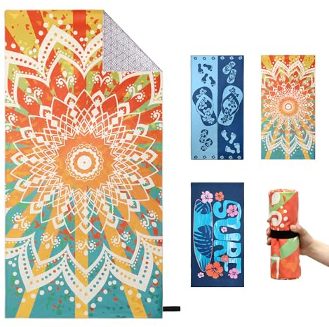 Yeahshion Serviette de Plage à Séchage Rapide 180x90 cm, Grande Serviette de Sport en Microfibre Anti Sable, Serviette de Plage Portable pour Sport, Voyage, Yoga, Natation, Mandarines