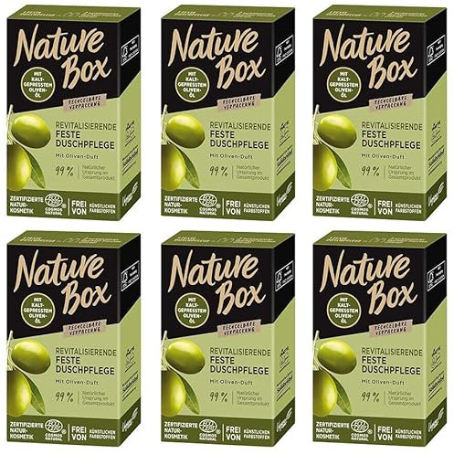 6x Nature Box Verwöhnende Festes Duschpflege mit Oliven-Duft, Natur-Kosmetik 100g (6er Pack)