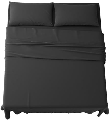 MAXIME MAISON - Completo Lenzuola Matrimoniali 4 Pezzi, Set Lenzuola Matrimoniale in Microfibra Made in Italy, Completo Letto 1 Lenzuolo con Angoli, 1 Lenzuolo Sopra, 2 Federe (Nero)