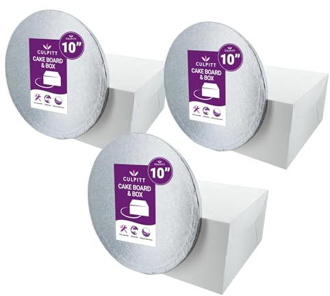 Culpitt 10 Round Silver Cake Drum Board & White Box Combo - 3 Pack Multipack