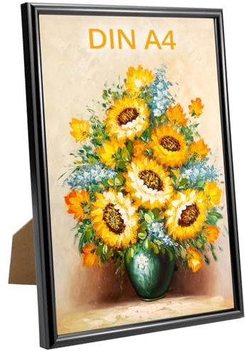 QWORK® Cornice per Foto DIN A4 Nera in Plastica, Cornici A4 per Tavolo o Parete, Stabili e Leggere