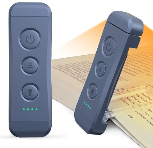 Glocusent Lampe de Lecture Rechargeable, Lampe Lecture au Lit, 3 Couleurs Chaudes X 5 Réglages de Luminosité, Compacte et Durable, Cadeau pour les Liseuse Lampe de Lecture (Gris-bleu)