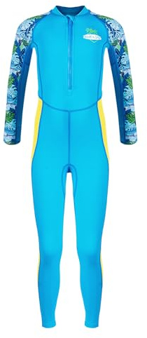 Maeau Kids Swimming Costumes Boys Full Body Swimsuit One Pieces Long Sleeve Rash Guard Swimwear Bathing Suit UV Protection for Water Sports Blue
