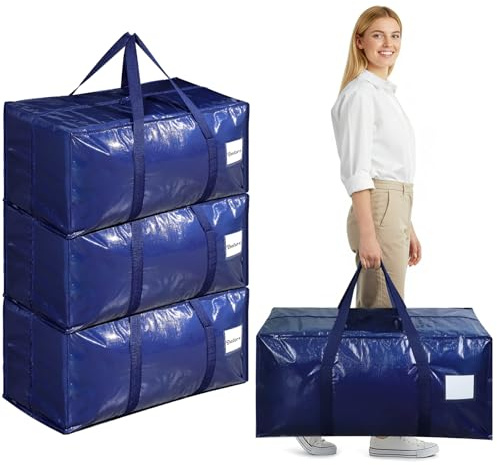 Dntorx 4 Pack Oversized Moving Bags, Heavy-Duty Moving Boxes or Packing Bags with Extra-large Zip Opening, Moving Supplies for College Halls Travelling Camping, Tough Handles, 90L/19.8Gallon, Blue
