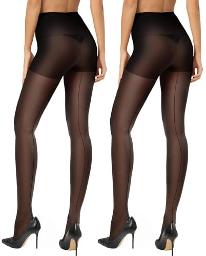 CozyWow Klassiska baksöm genomskinliga tights för kvinnor, 20D retro strumpbyxor vintage stil, förstärkt baksöm strumpor strumpbyxor