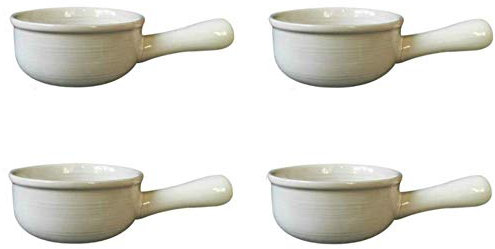 French Onion Soup Bowls with Handles, Durable Ceramic pots, Suitable for Soup, Chilli, Beef stew, muesli, White||4 pcs