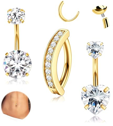 MILACOLATO Piercings Ombligo Aro Oro Plata Piercing Ombligo Dorado Acero Quirurgico Oro 14K 10MM Pendente Mujer A