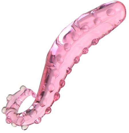 Pink Crystal Glass Dildo with S-Shaped Design & Textured Bumps Large Size G-Spot & Prostate Stimulator Body-Safe Adult Sex Toy for Men and Women (Pink)