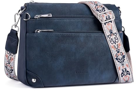 Lexiyat Cross Body Bag Women Rfid Travel Crossbody Bags Leather Handbags Ladies Shoulder Bag with Adjustable Strap Navy