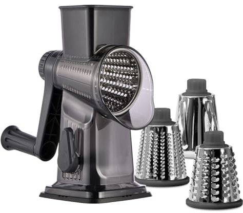 Grattugia per formaggi con manovella, Rasoio per verdure 3 lame per tamburi intercambiabili in acciaio inox, Rasoio per verdure a taglio rapido, ideale come grattugia per patate, grattugia per noci