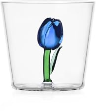 Ichendorf Milano Tumbler Tulipano Blu, Collezione Botanica, 30 cl, Vetro Borosilicato, Fatto a Mano