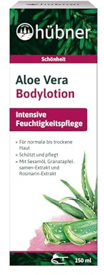 Hübner Aloe Vera Bodylotion | Feuchtigkeitspflege mit BIO-Aloe Vera & Sesamöl | Beruhigend & regenerierend bei trockener Haut | Mit Granatapfel & Rosmarinextrakt | 150 ml
