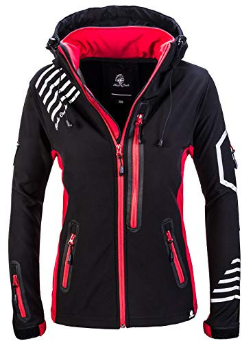 Rock Creek Damen Softshell Jacke Windbreaker Regenjacke Übergangsjacke Softshelljacke Damenjacke Regenmantel Outdoorjacke D-402 Schwarz-Rot L