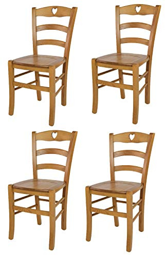 t m c s Tommychairs - Set 4 sedie modello Cuore per cucina bar e sala da pranzo, robusta struttura in legno di faggio color rovere e seduta in legno