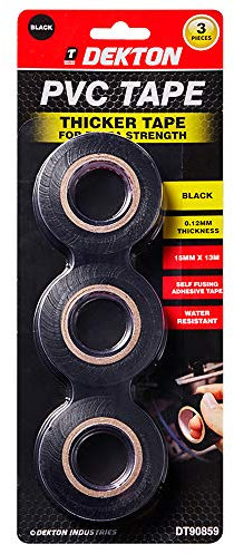 DEKTON 3PC Black PVC Insulation Tape | Up to 600V Protection | Self-Fusing Adhesive PVC Tape | Water Resistant for Durability | Works in -0 to 8°C Temperatures | Strong, Reliable, and Long-Lasting