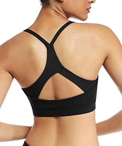Yaavii Damen Sport BH ohne Bügel Gepolstert Yoga BH Push Up Frauen Bustier Atmungsaktiv Elastizität Sport Bra Top Schwarz2 L