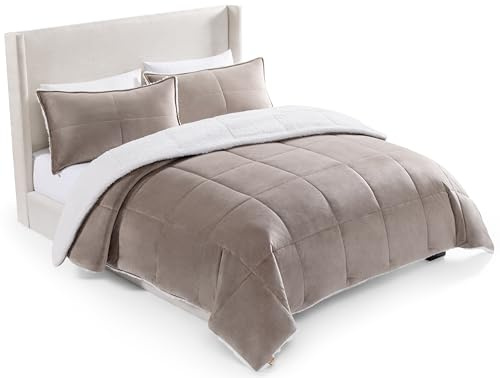 UGG Blissful King Comforter Set with 2 Pillow Shams Reversible White Comforter Plush Fluffy Warm Bed Set Premium Hypoallergenic Down Alternative Bedding Breathable, King/California King, Brown Fawn