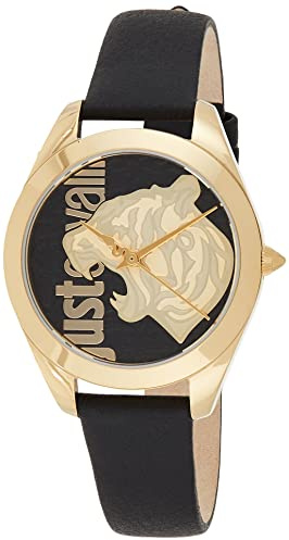 Just Cavalli Animalier Pantera - Orologio da polso da donna al quarzo moda cinturino in pelle nero cassa in acciaio inox display analogico nero - JC1L210L0125