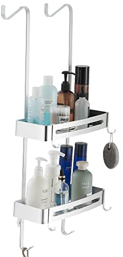 Mensola Doccia da Appendere Organizer da doccia da bagno sopra la porta portaoggetti da appendere in alluminio a prova di ruggine, ripiano da bagno con gancio antiruggine(argento)