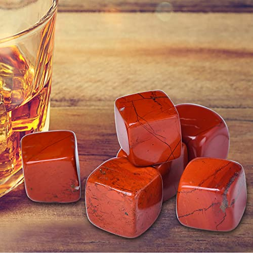 FZBHRO Whiskey Stones Red Jasper Chilling Crystal Ice Cubes for Drinks Whiskey Rocks 0.8 Wine Cubes Gifts for Women Set of 6